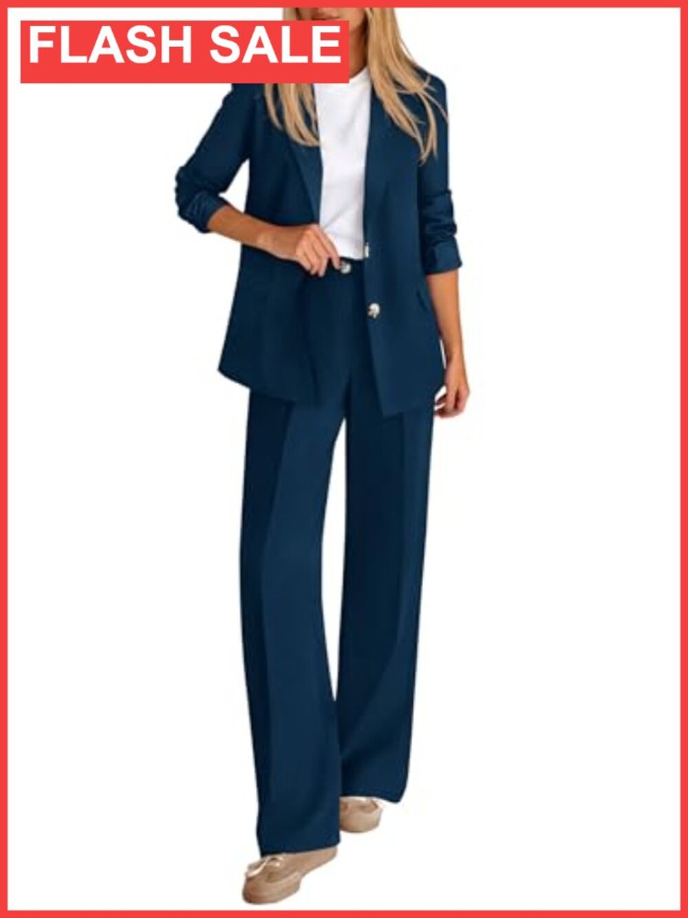 Womens 2 Piece Pantsuit Set Business Casual Blazer Wide Leg Pants